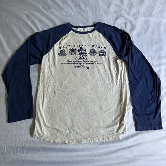 Disney Parks WALT DISNEY WORLD 3/4 Raglan Sleeve Baseball Jersey T-Shirt Blue M - Picture 1 of 10